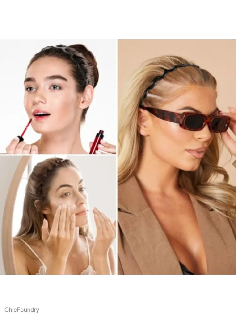 2-Pack U-Shaped Zigzag Headbands for Women, Non-Slip Hair Comb, Volume & Sleek